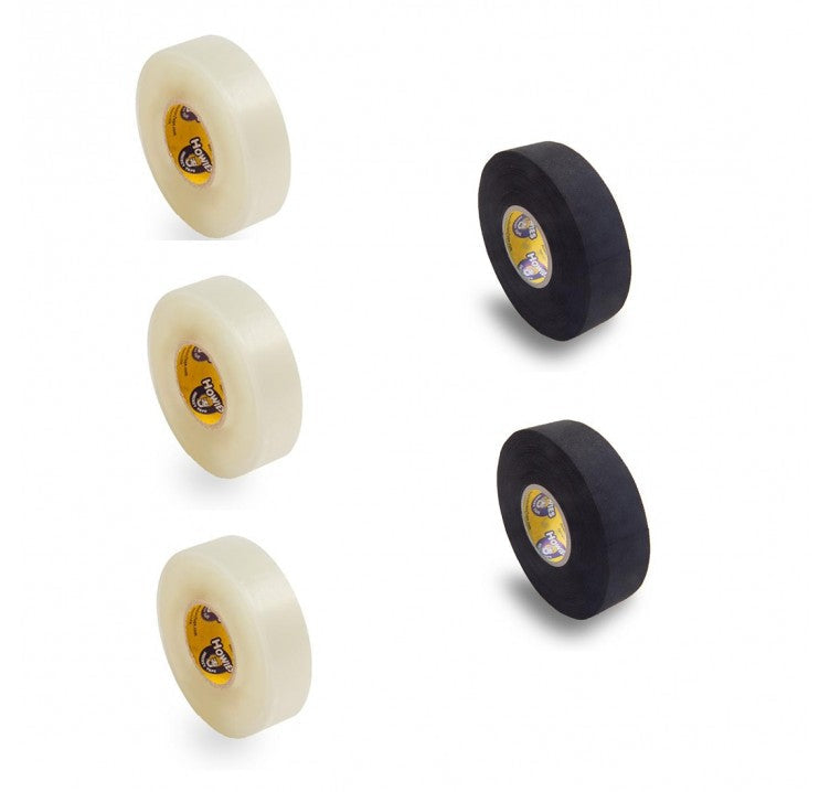 Hockey Tape Combo Pack - Two Black Stick Tape and Four Clear Sock Tape Rolls